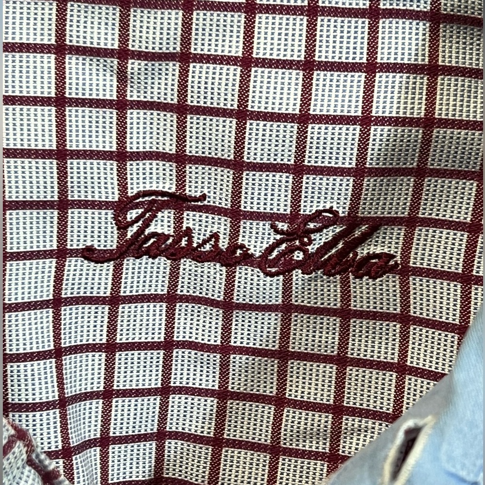 Men’s Tasso Elba Burgundy and White Grid Pattern Fabric